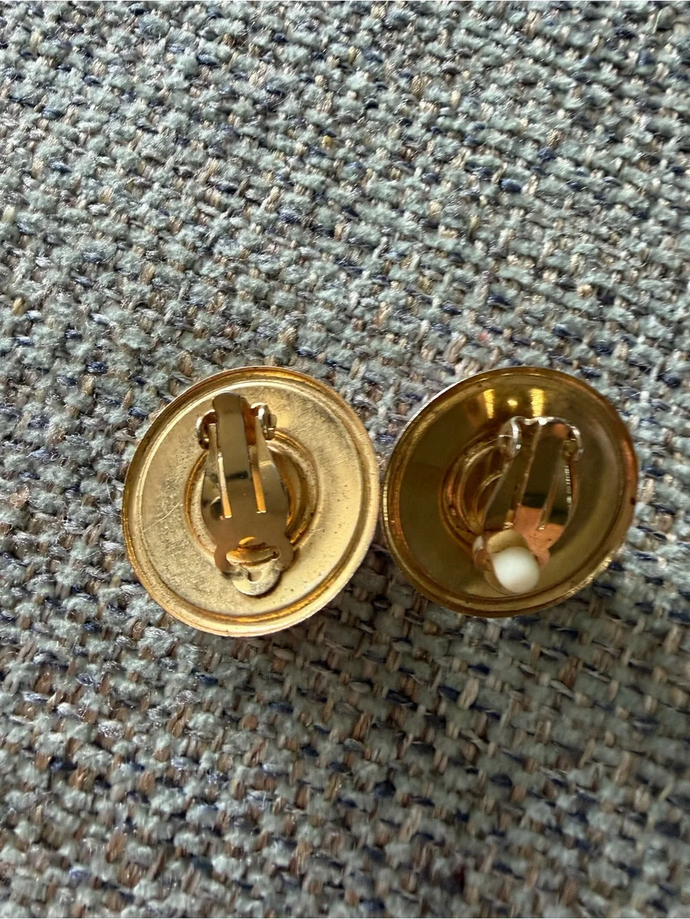 Vintage Pink Enamel Faux Pearl Center Clip-On Earrings... 1960-1970
